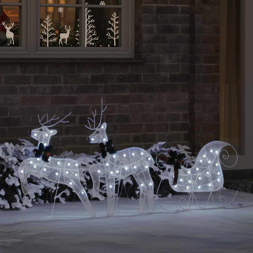 Christmas Reindeer with sleigh 60 LEDs Warm White White fabric 3