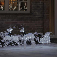 Christmas Reindeer with sleigh 60 LEDs Warm White White fabric 3