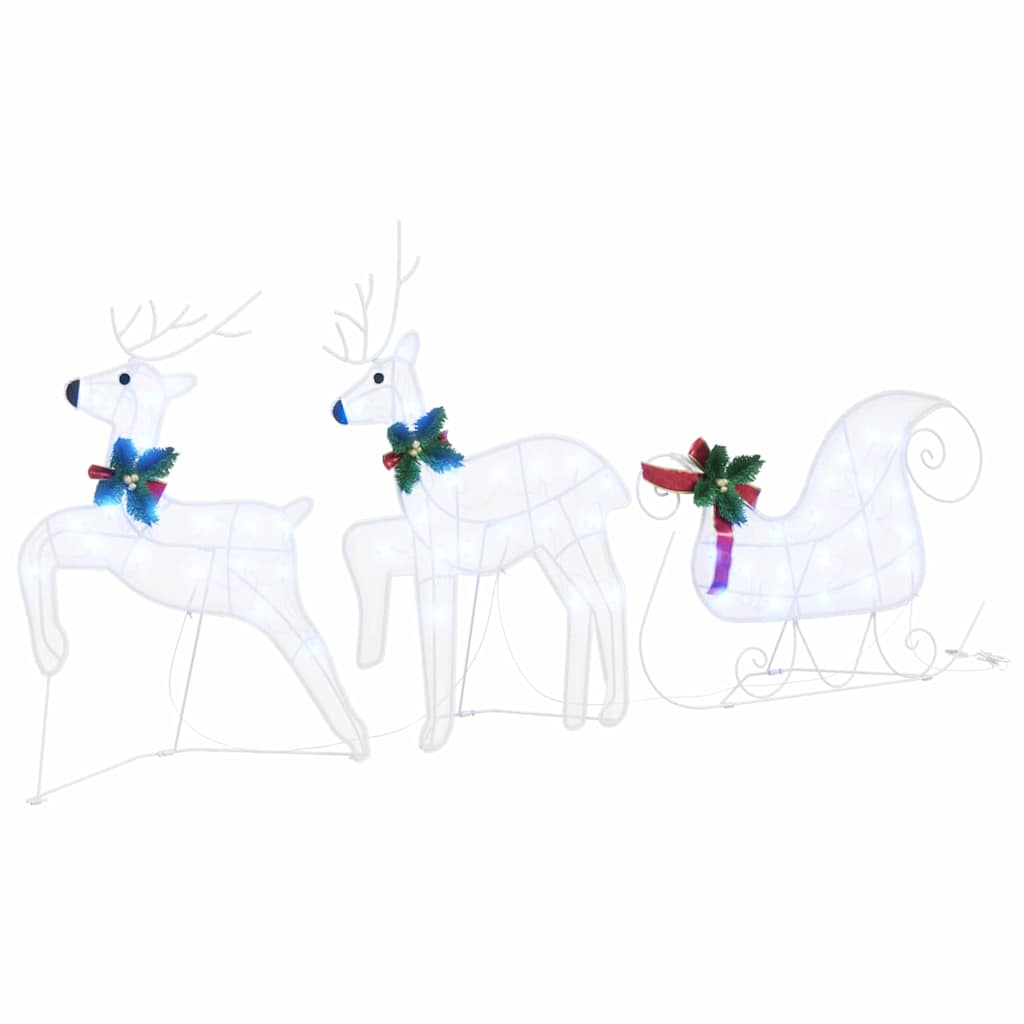 Christmas Reindeer with sleigh 60 LEDs Warm White White fabric 3