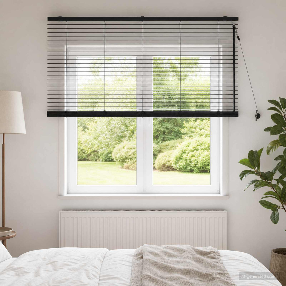 Venetian Blind 35 mm Solid Paulownia Wood Drop 130 cm Black 140 cm