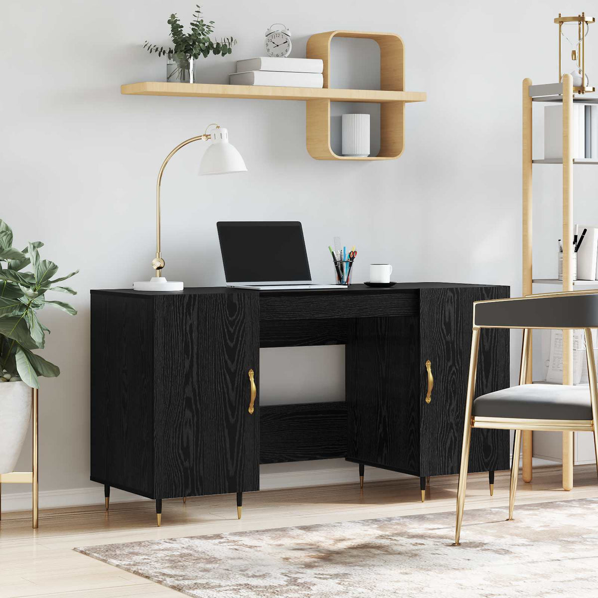 Desk 140x50x75 cm Engineered Wood Black oak