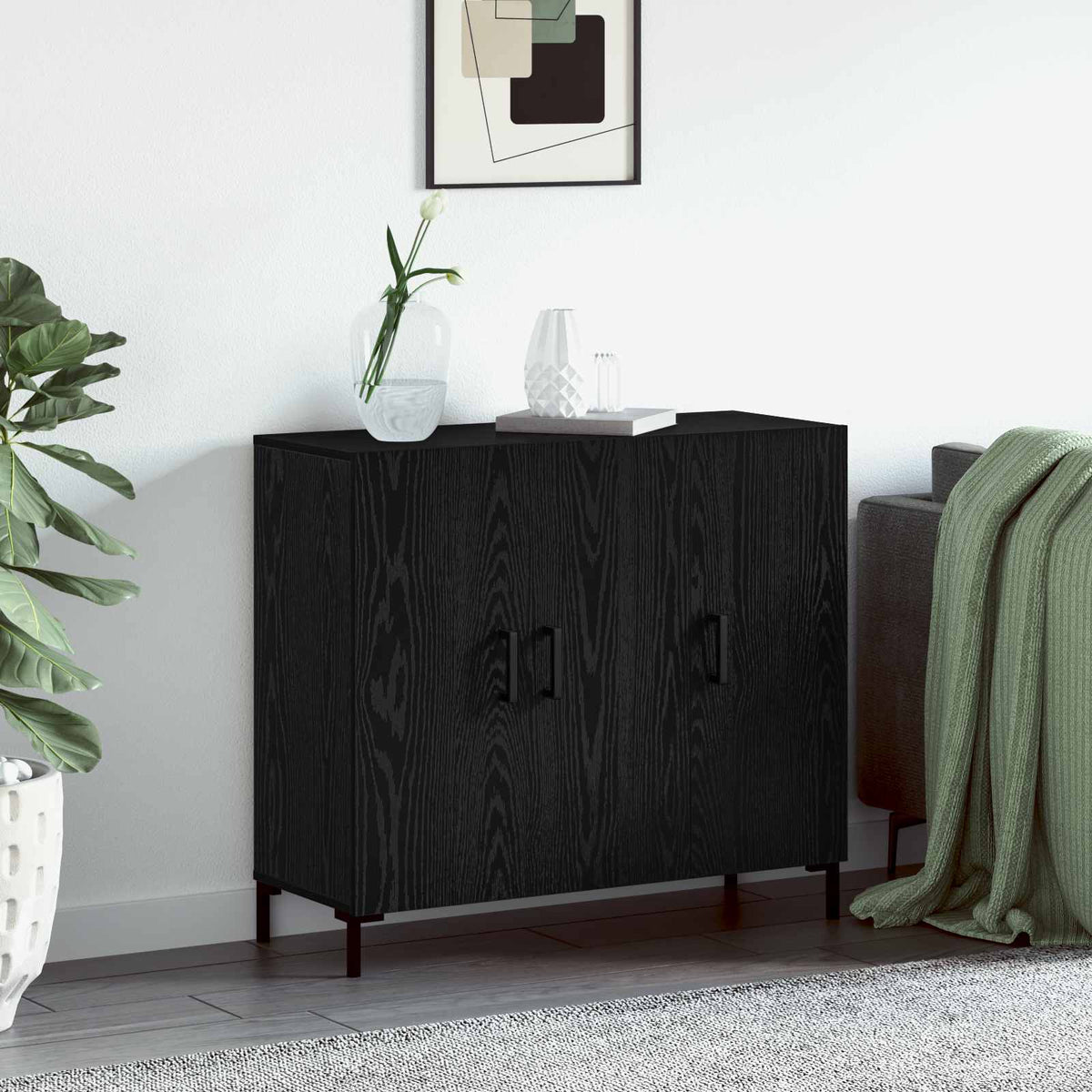 Sideboard 90x34x80 cm Engineered Wood Black oak