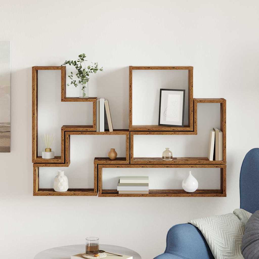 vidaXL Wall Shelf Wall-Mounted Old Wood 96 x 12 x 64 cm 4
