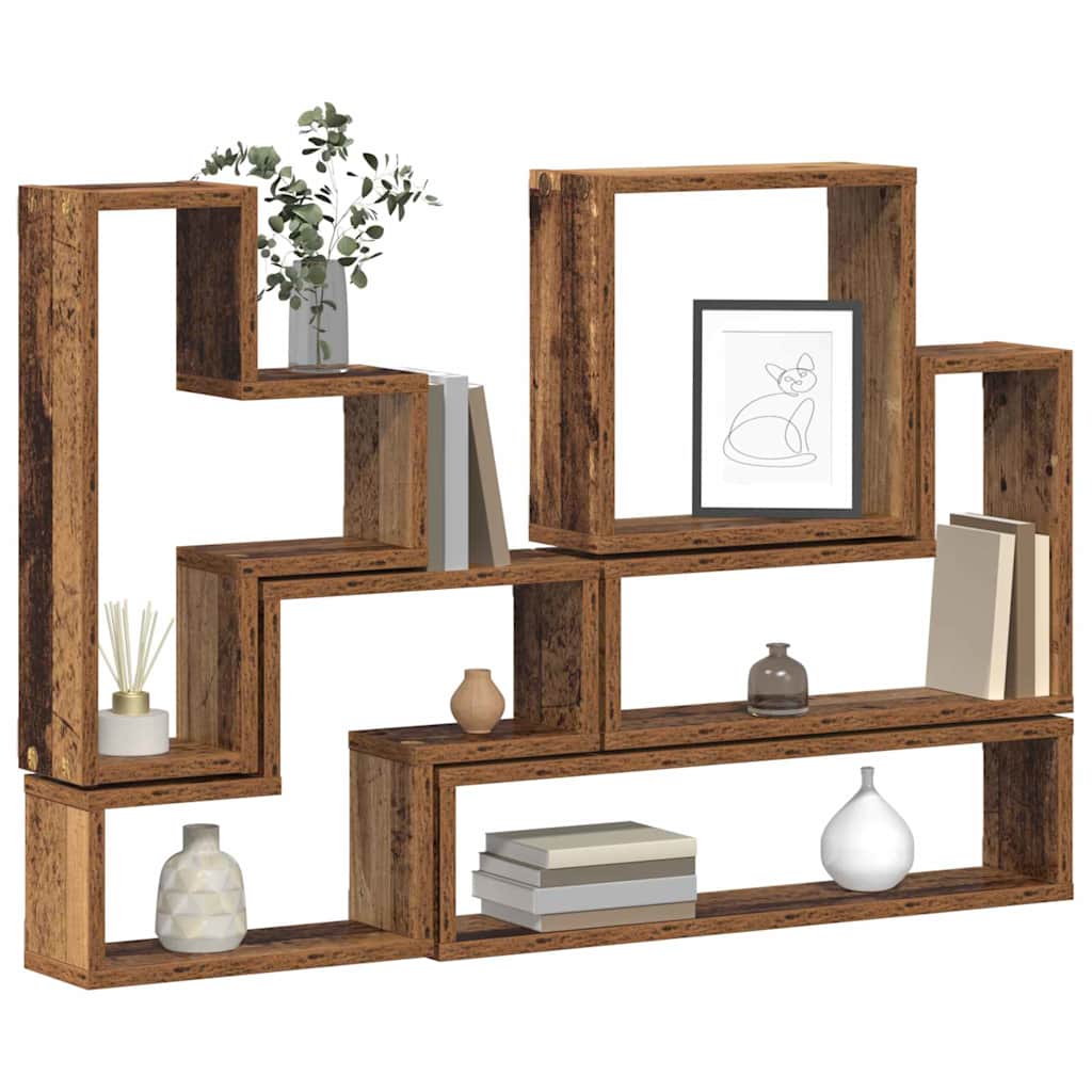 vidaXL Wall Shelf Wall-Mounted Old Wood 96 x 12 x 64 cm 3