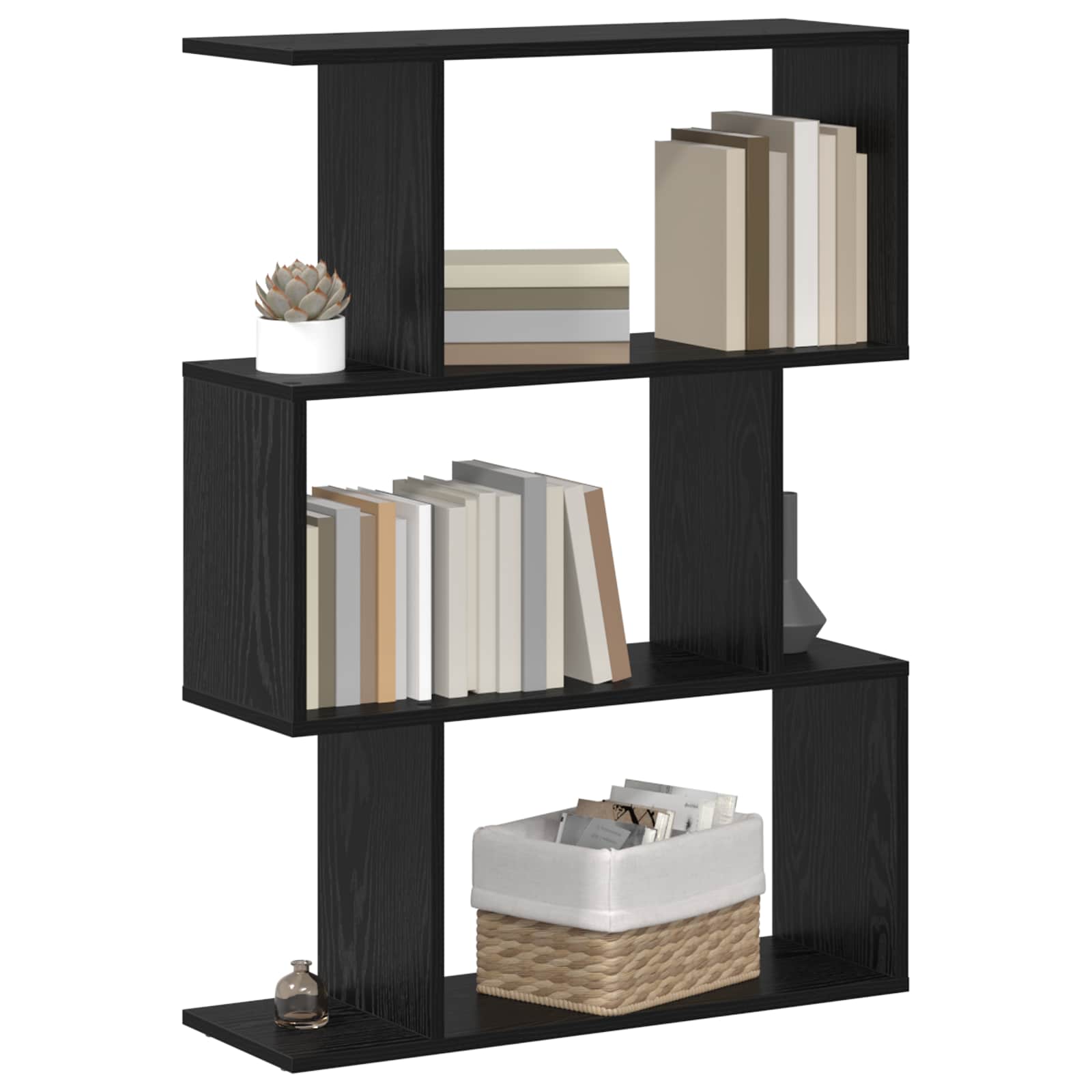 vidaXL Book Cabinet 3-Tier 70 x 24 x 97 cm Engineered Wood Black Oak 3