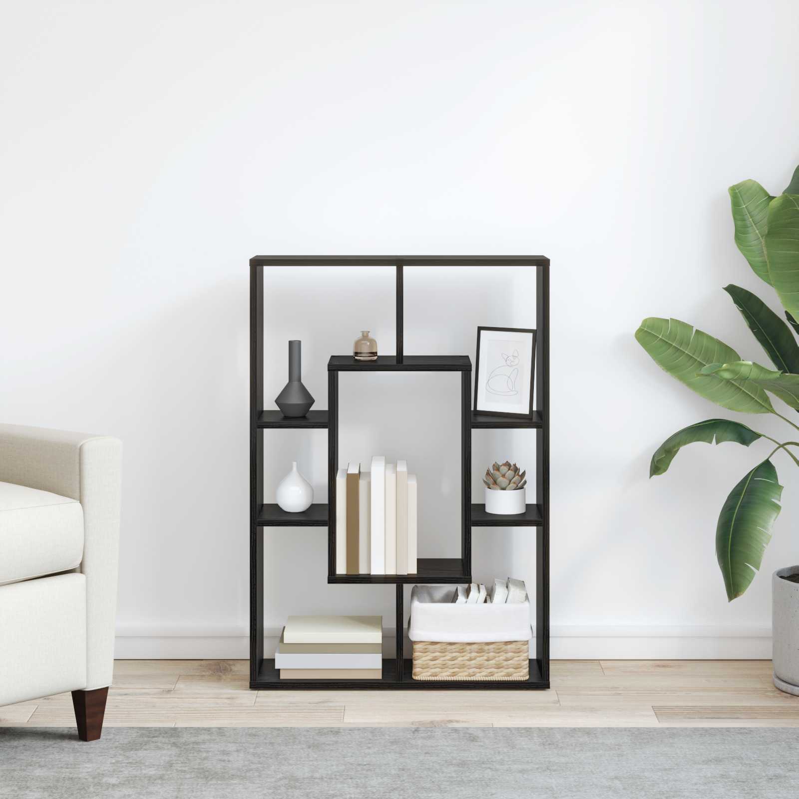 vidaXL Book Cabinet 7-Tier 63 x 20 x 90 cm Engineered Wood Black Oak 4