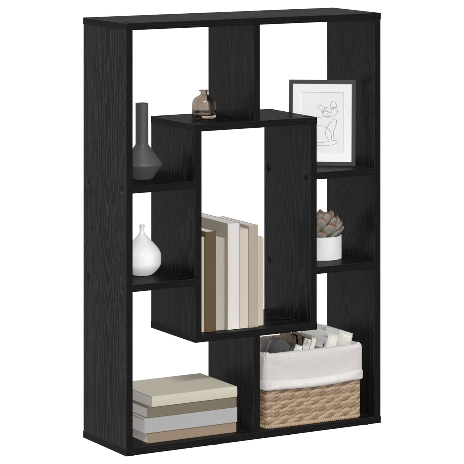 vidaXL Book Cabinet 7-Tier 63 x 20 x 90 cm Engineered Wood Black Oak 3