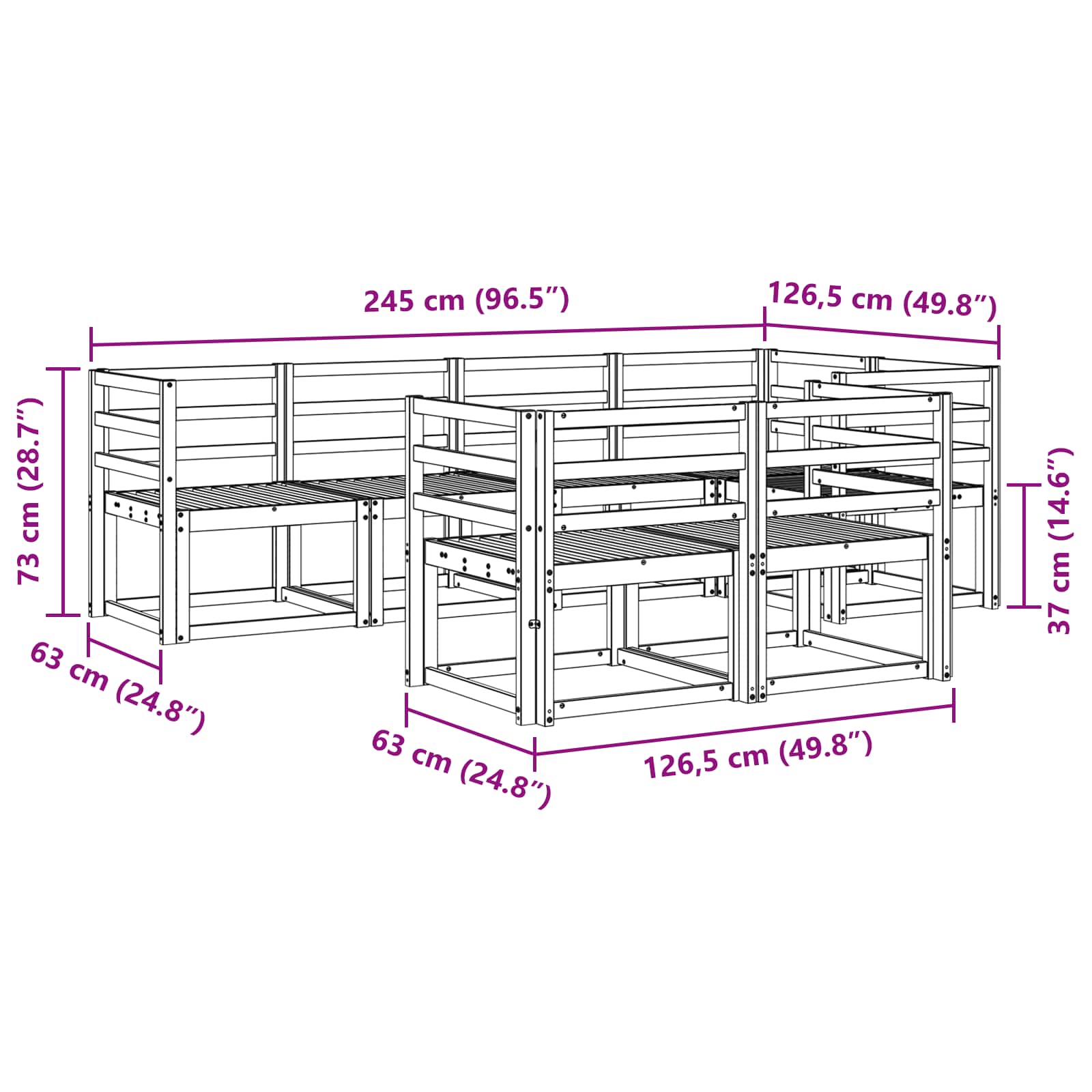 vidaXL Outdoor Sofa Set 7 pcs White Solid Acacia Wood 6