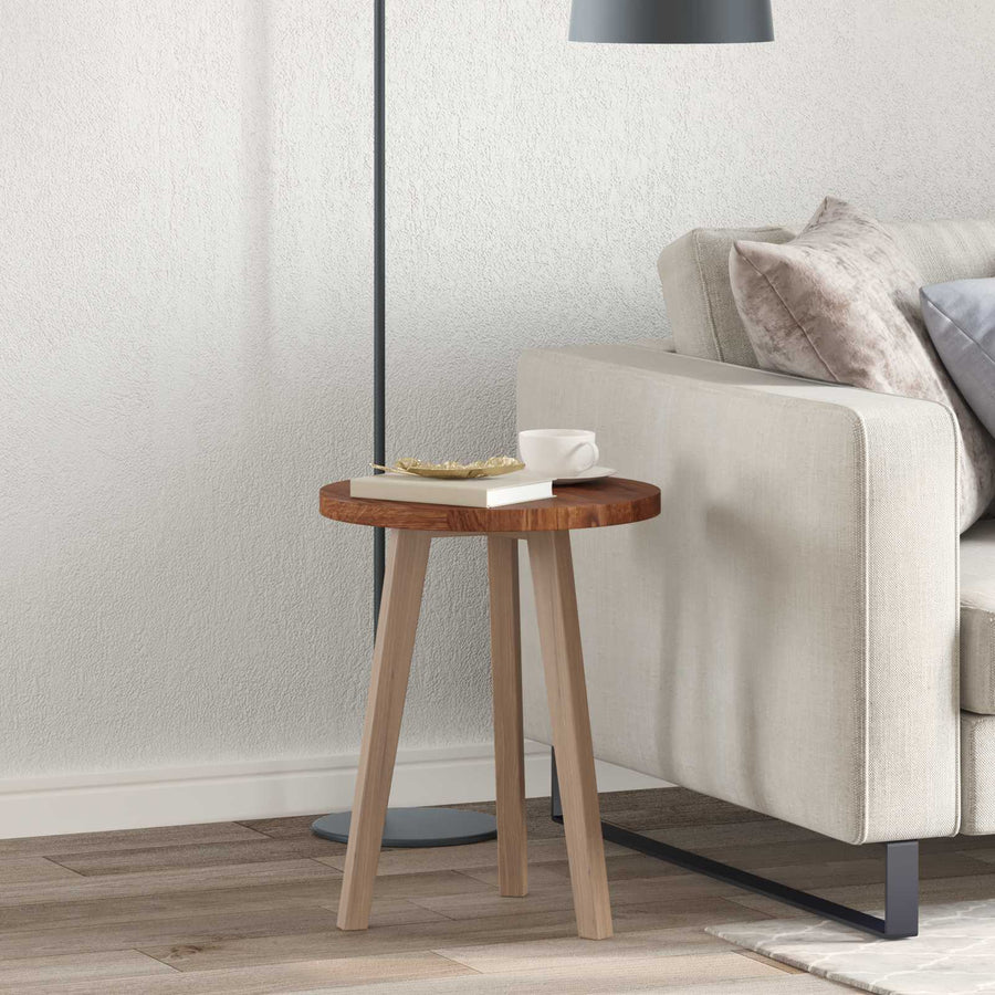 Table Top Round Solid Oak Wood Light Brown