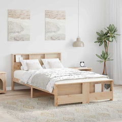 Bed Frame with Shelf Brown Solid Pine Wood Length 200 cm Natural 120 cm