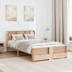 Bed Frame with Shelf Brown Solid Pine Wood Length 200 cm Natural 120 cm