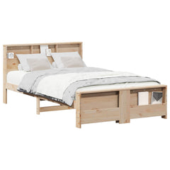 Bed Frame with Shelf Brown Solid Pine Wood Length 200 cm Natural 120 cm