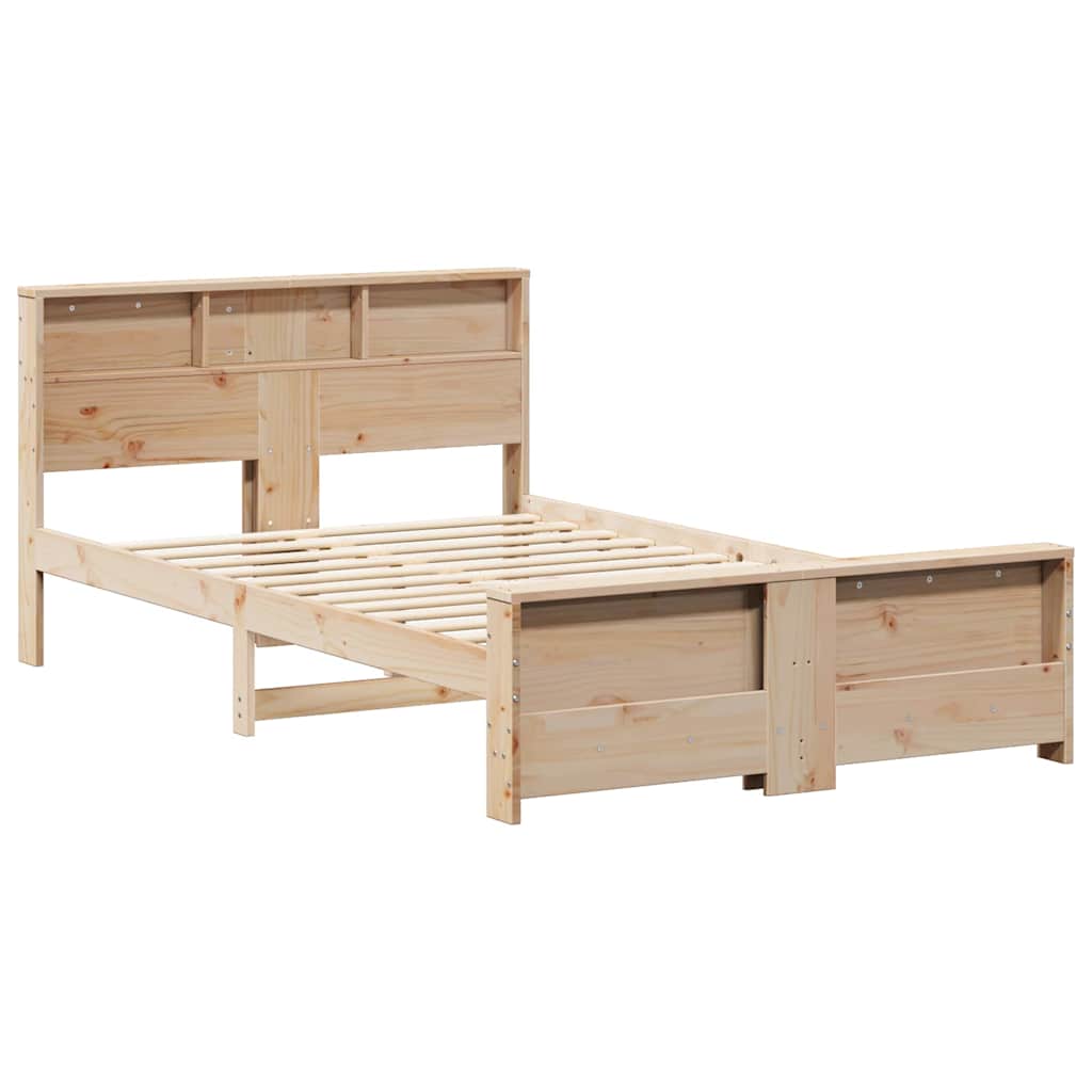 Bed Frame with Shelf Brown Solid Pine Wood Length 200 cm Natural 120 cm