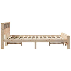 Bed Frame with Shelf Brown Solid Pine Wood Length 200 cm Natural 120 cm