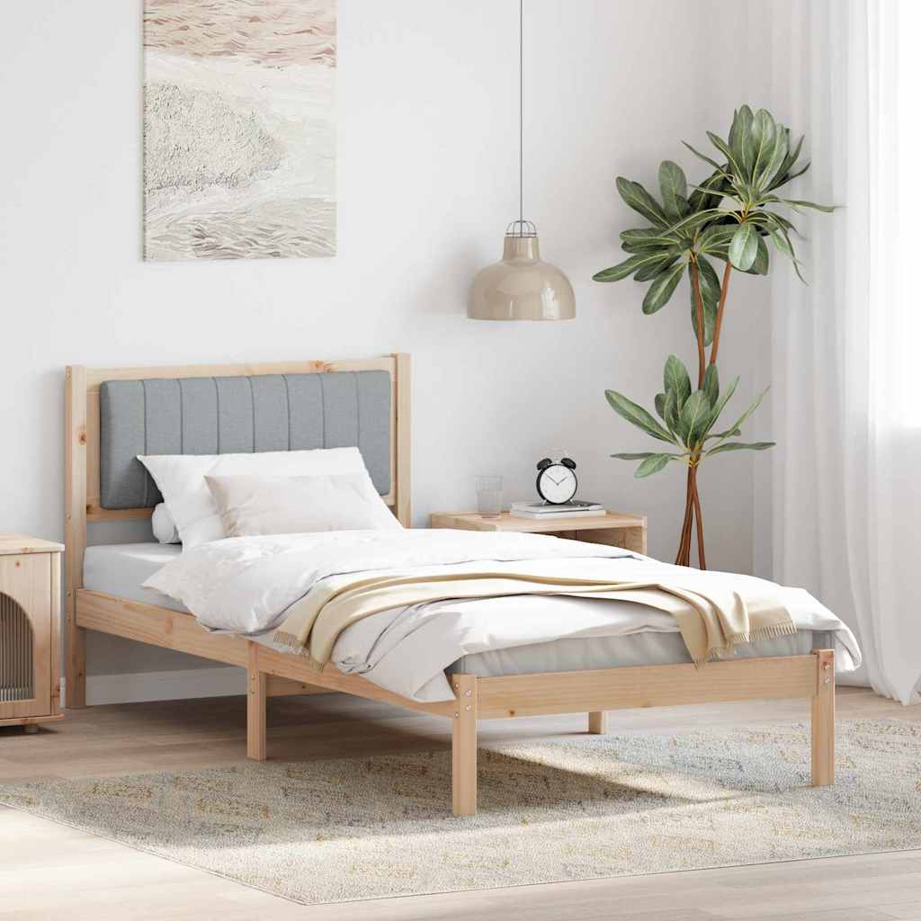 Bed Frame with Upholstered Headboard Light Grey 90 x 190 cm Brown and light grey