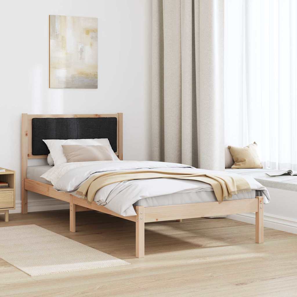 Bed Frame with Upholstered Headboard Light Grey 90 x 190 cm Brown and black