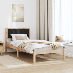 Bed Frame with Upholstered Headboard Light Grey 90 x 190 cm Brown and black