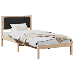 Bed Frame with Upholstered Headboard Light Grey 90 x 190 cm Brown and black
