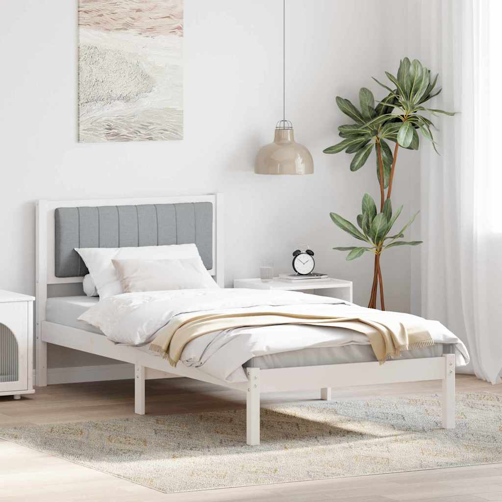 Bed Frame with Upholstered Headboard Light Grey 90 x 190 cm White and light grey