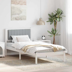 Bed Frame with Upholstered Headboard Light Grey 90 x 190 cm White and light grey