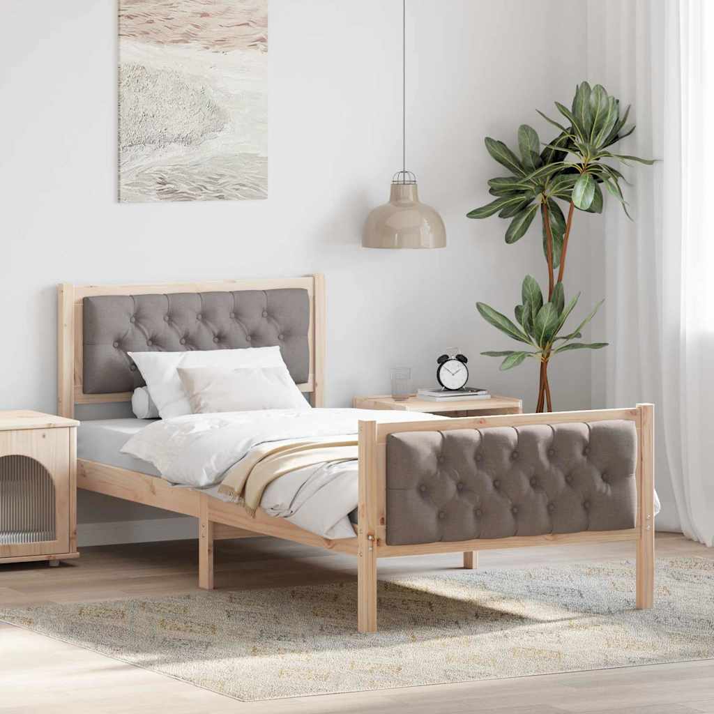 Bed Frame Light Grey Solid Pine Wood Brown and taupe 90 x 200 cm