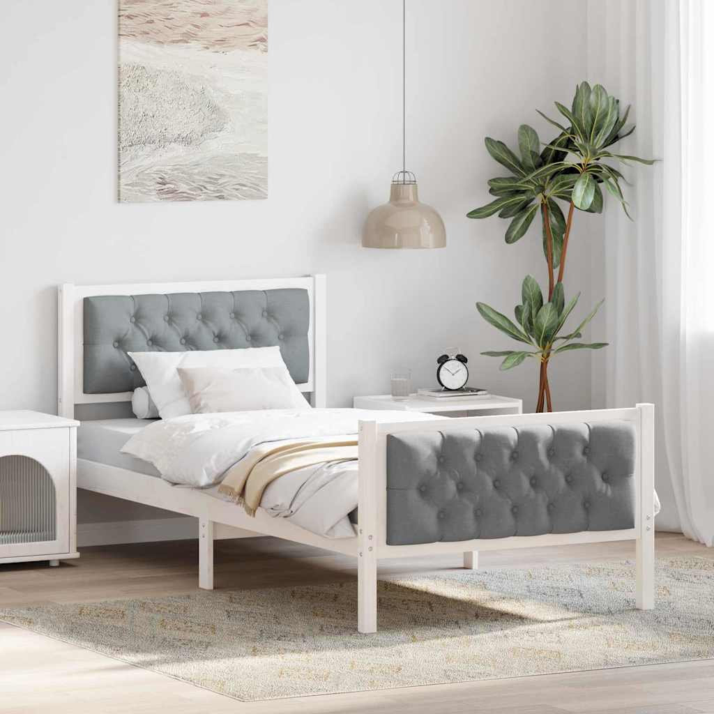Bed Frame Light Grey Solid Pine Wood White and light grey 90 x 200 cm