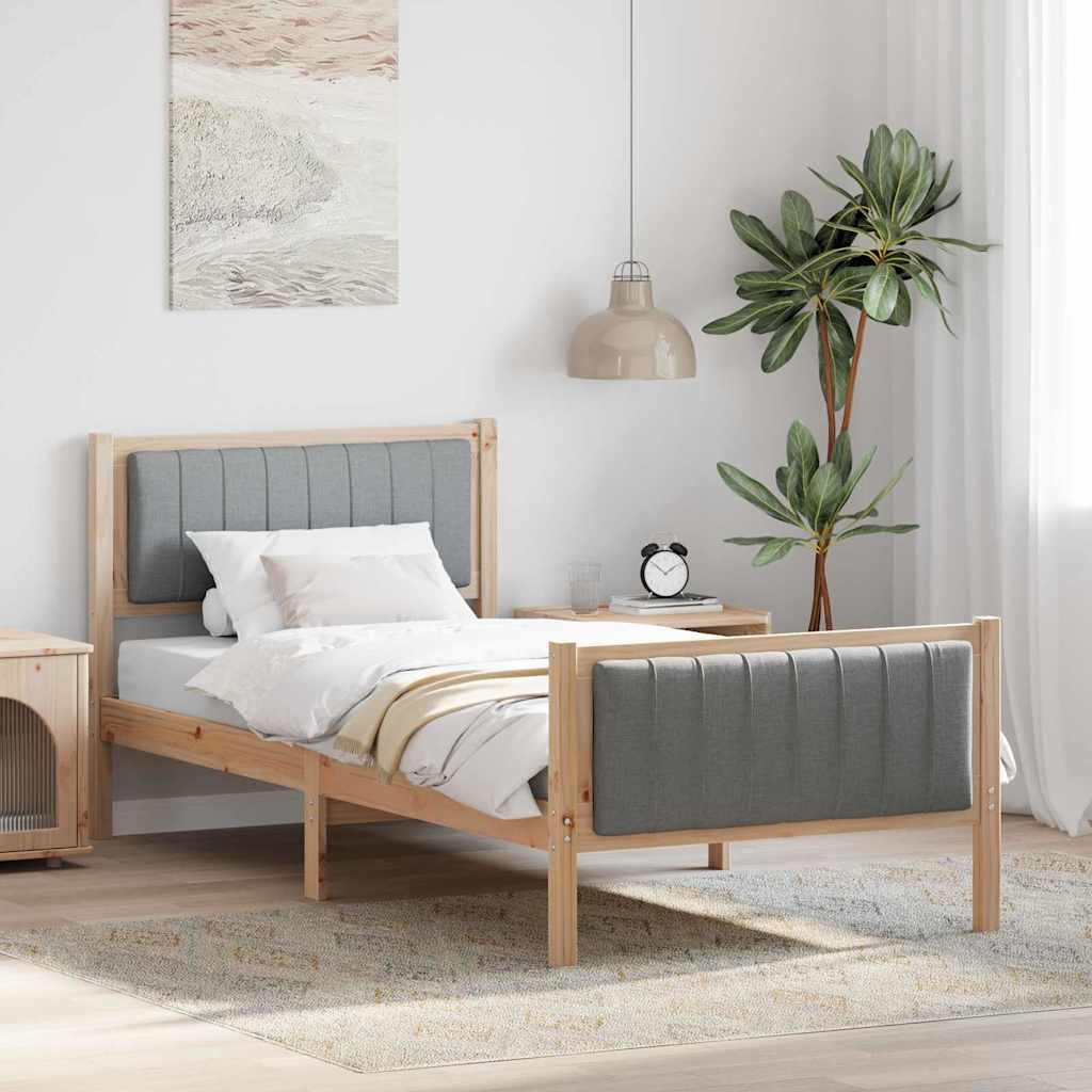 Bed frame Solid pine wood Natural and light grey 90 x 200 cm