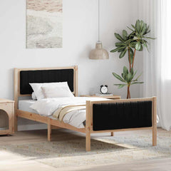 Bed frame Solid pine wood Natural and black 90 x 200 cm