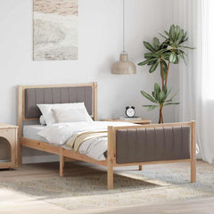 Bed frame Solid pine wood Natural and taupe 90 x 200 cm