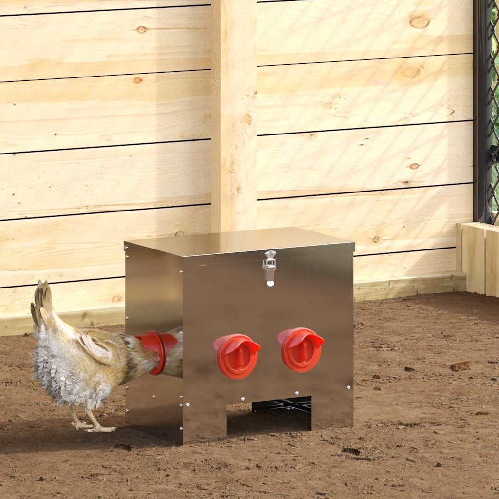 vidaXL Chicken Feeder Silver 40.5 x 25 x 38 cm 20 kg Galvanised Steel 1