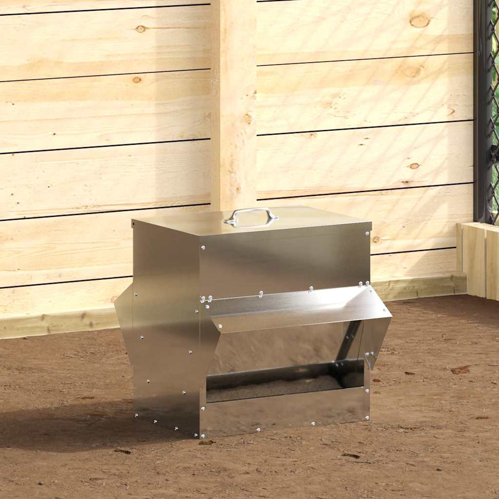 vidaXL Chicken Feeder Silver 40.5 x 45 x 41 cm 20 kg Galvanised Steel 4