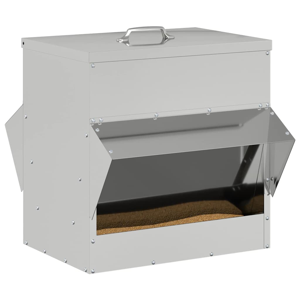 vidaXL Chicken Feeder Silver 40.5 x 45 x 41 cm 20 kg Galvanised Steel 3