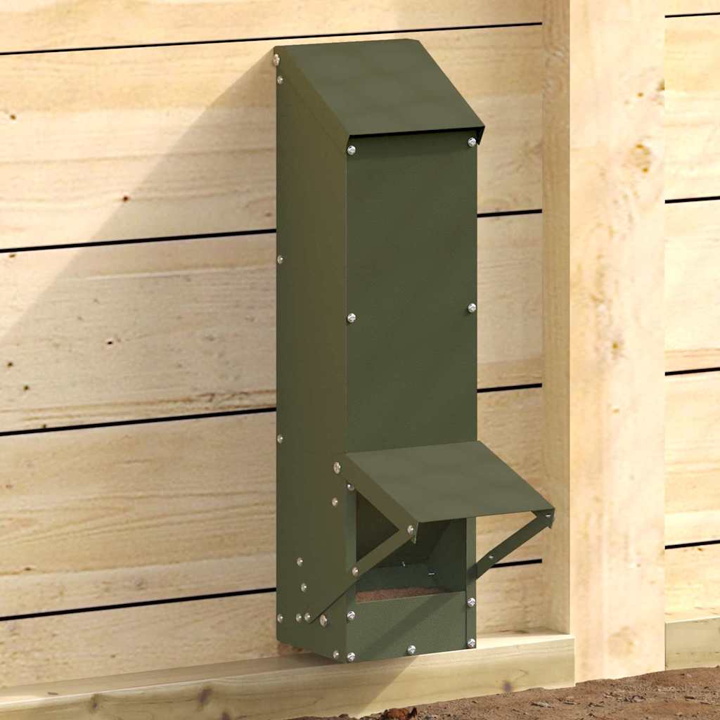 vidaXL Chicken Feeder Olive Green 13 x 12 x 51 cm Cold-Rolled Steel 1
