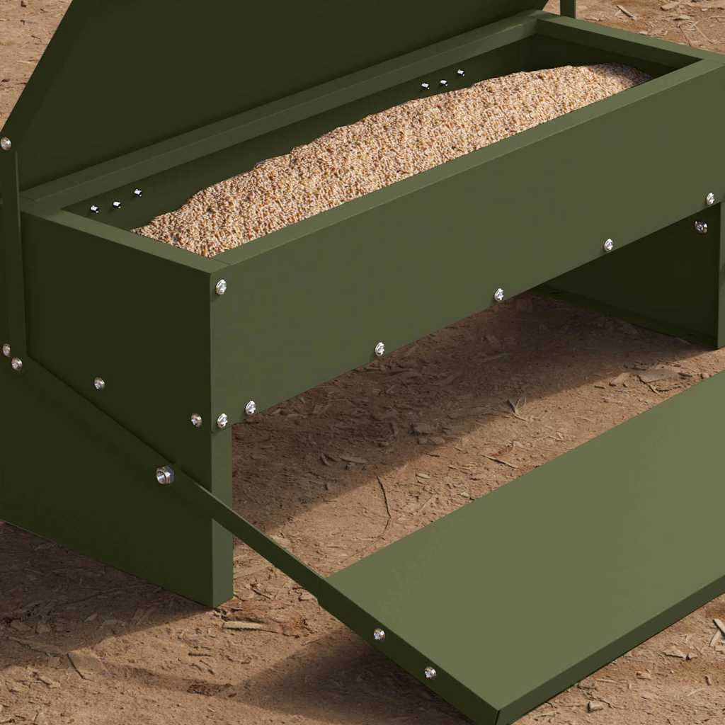 vidaXL Chicken Treadle Feeder Olive Green 48.5 x 39.5 x 19 cm 5 kg 4