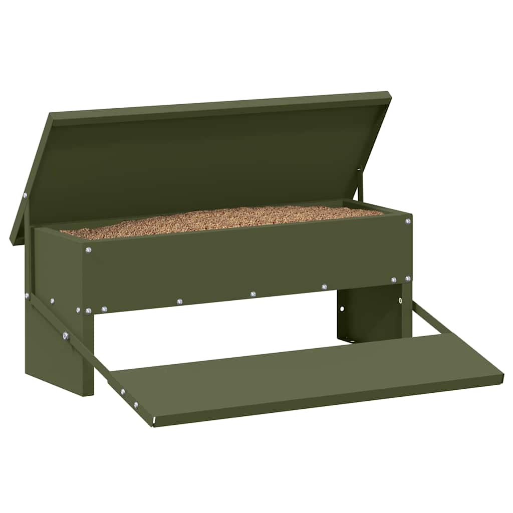 vidaXL Chicken Treadle Feeder Olive Green 48.5 x 39.5 x 19 cm 5 kg 3