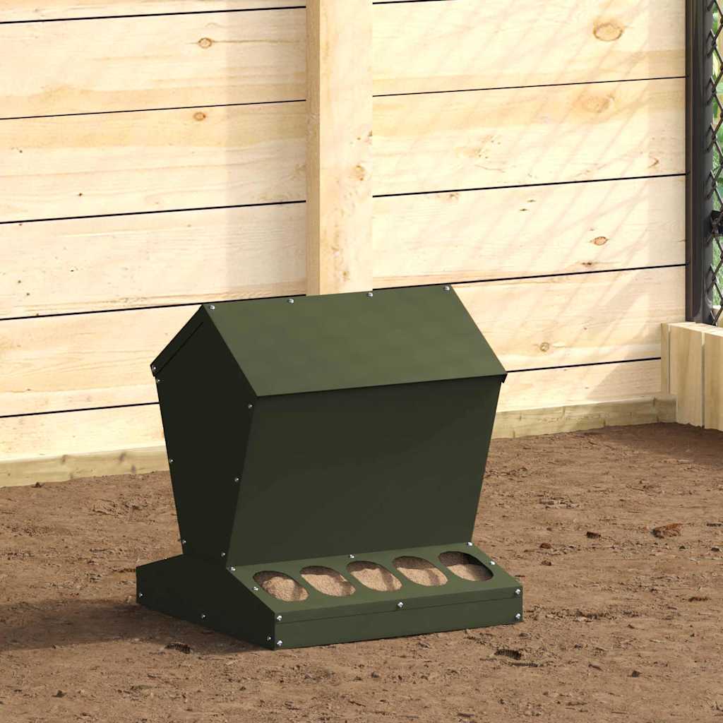 vidaXL Chicken Feeder Olive Green 40 x 40 x 45 cm Cold-Rolled Steel 1