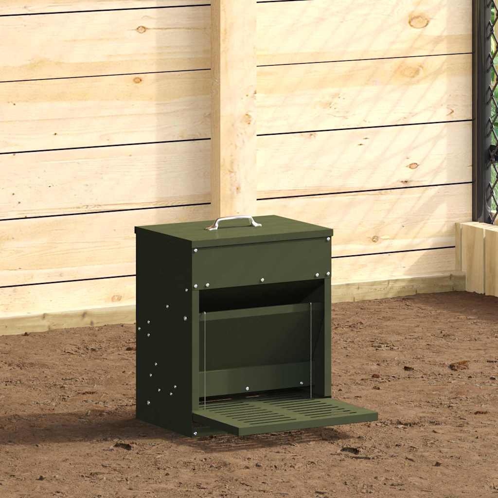 vidaXL Chicken Treadle Feeder Olive Green 33 x 42 x 40 cm 10 kg 1