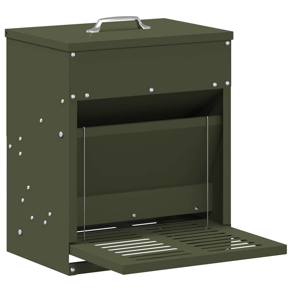 vidaXL Chicken Treadle Feeder Olive Green 33 x 42 x 40 cm 10 kg 2