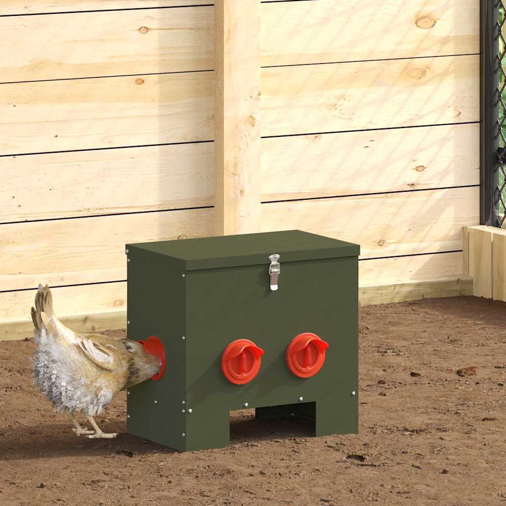vidaXL Chicken Feeder 2 Olive Green 40.5 x 25 x 38 cm 20 kg 1