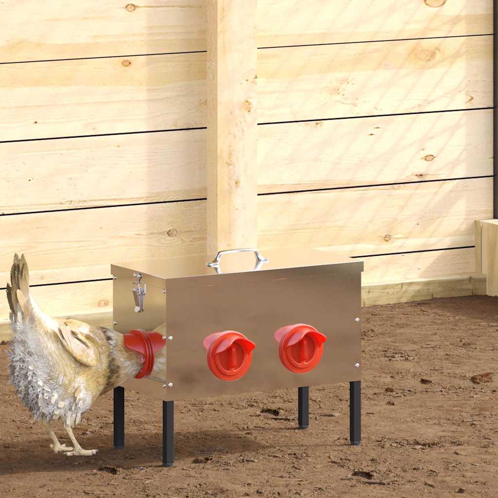 vidaXL Chicken Feeder 2 Silver 41.5 x 20.5 x 33 cm 15 kg 1