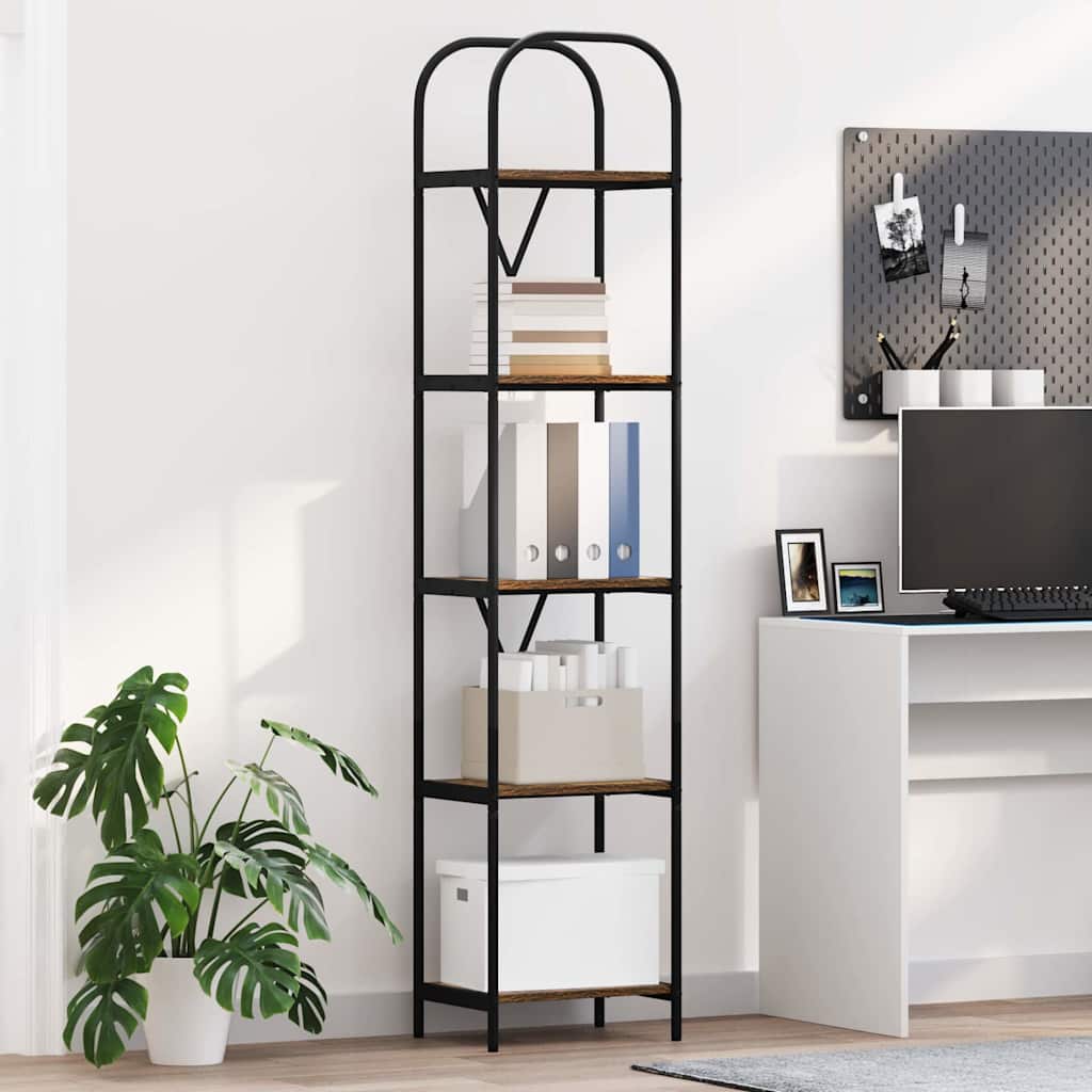 vidaXL Bookshelf 5-Tier 40 x 30 x 183 cm Engineered wood Smoked Oak 1