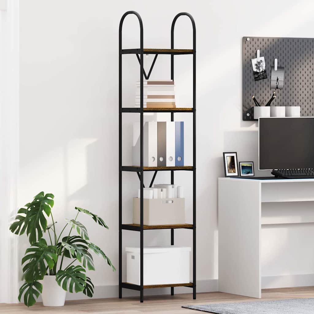 vidaXL Bookshelf 5-Tier 40 x 30 x 183 cm Engineered wood Smoked Oak 1