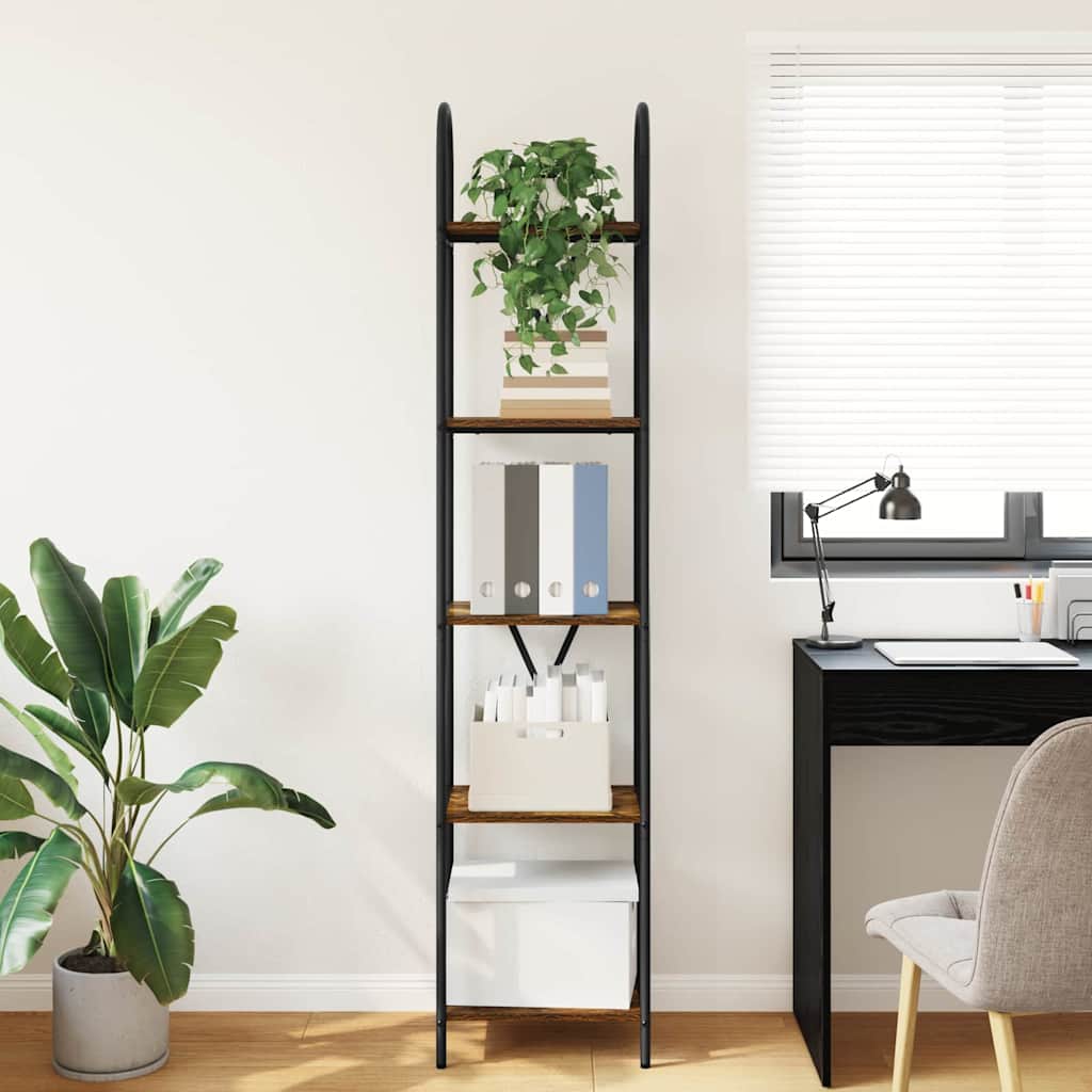 vidaXL Bookshelf 5-Tier 40 x 30 x 183 cm Engineered wood Smoked Oak 4