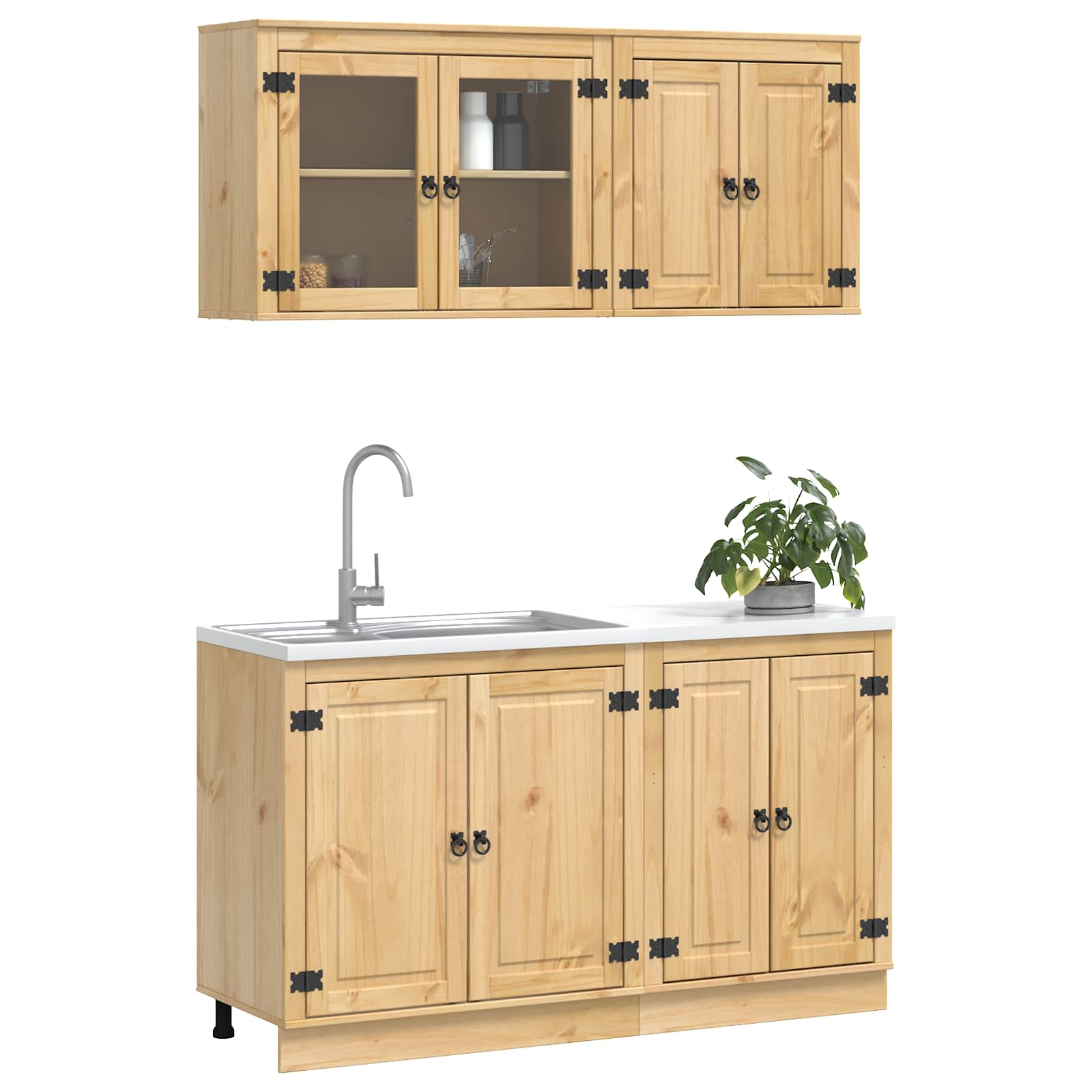 vidaXL Cabinet with Shelf SKI 4 pcs Honey Brown Solid Pine Wood 3