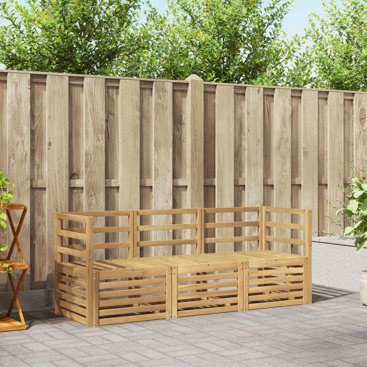 Outdoor Sofa Set 3 pcs 3-Seaters Solid Acacia Wood White Horizontal slats