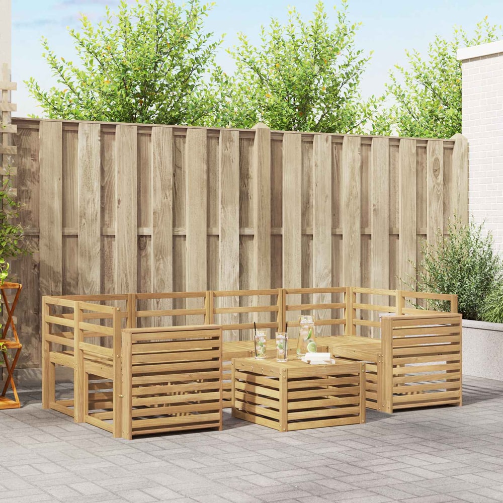 Outdoor Sofa Set 7 pcs 6-Seaters Solid Acacia Wood White Wide flat