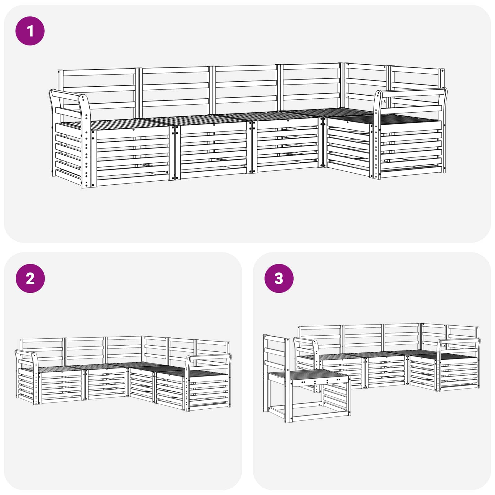 vidaXL Outdoor Sofa Set 5 pcs White 249 x 130.5 x 73 cm 6