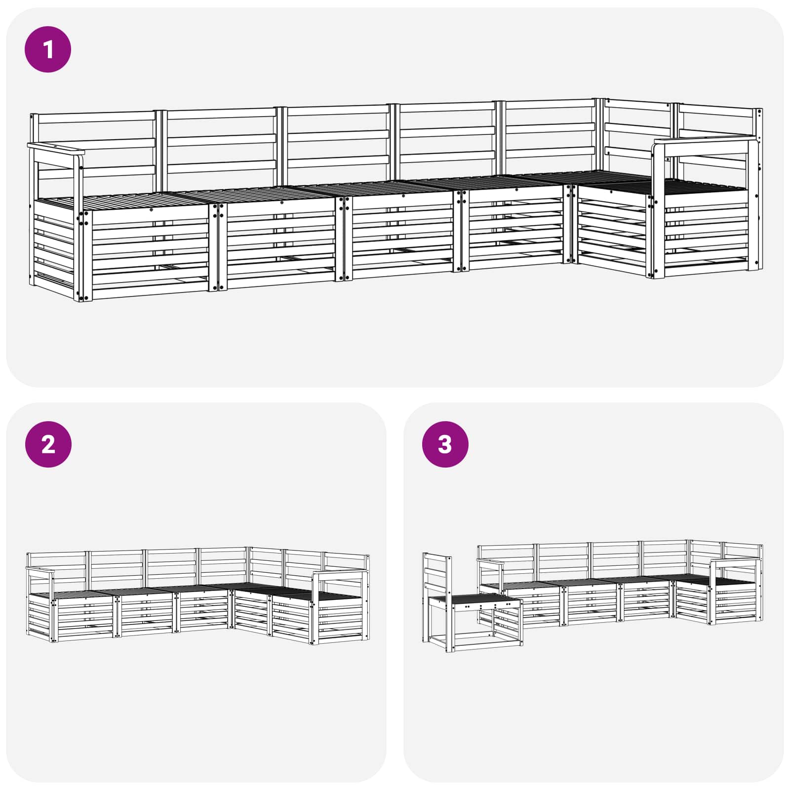 vidaXL Outdoor Sofa Set 6 pcs White 306 x 128.5 x 73 cm 6