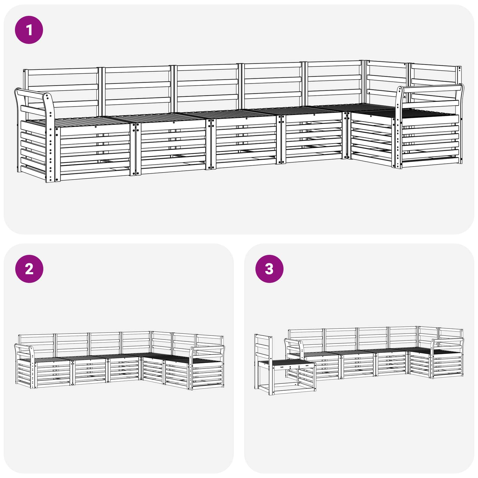 vidaXL Outdoor Sofa Set 6 pcs White 308 x 130.5 x 73 cm 6