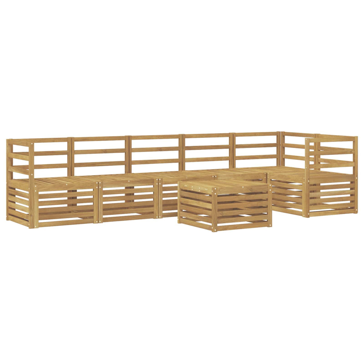 Outdoor Sofa Set 7 pcs 6-Seaters Solid Acacia Wood White Horizontal slats